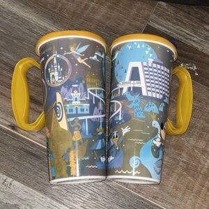 2 Walt Disney World Resorts 50th Anniversary Refillable Plastic Travel Mug HG99